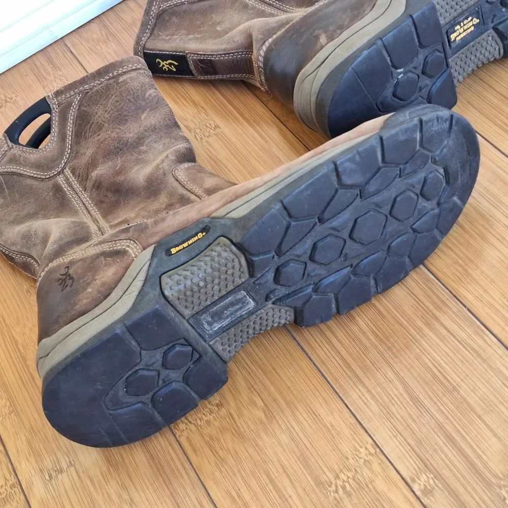 Browning Waterproof Leather Work Boot Men 9.5 WIDE #BR9105 Ranch Hunting Comfort